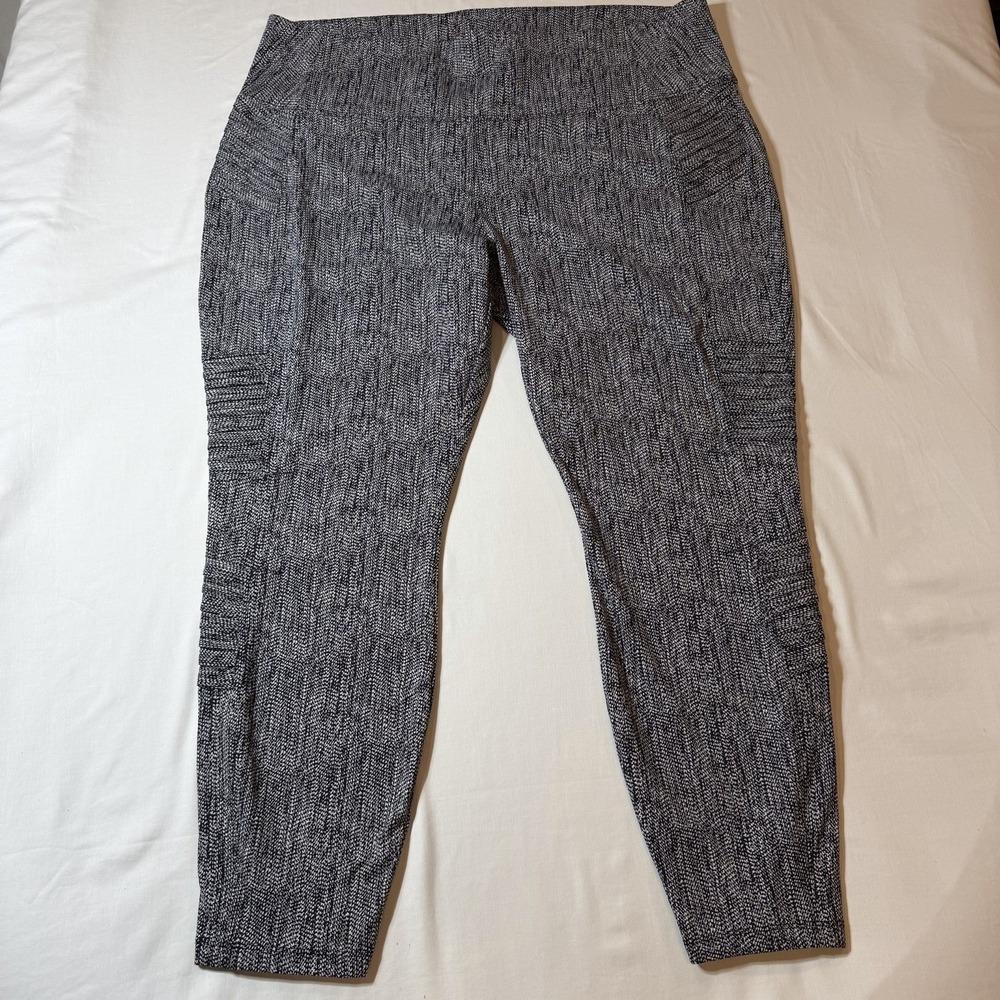 Athleta Delancey Textured Moto Tight Pants Black White Ankle Zip Women 2X